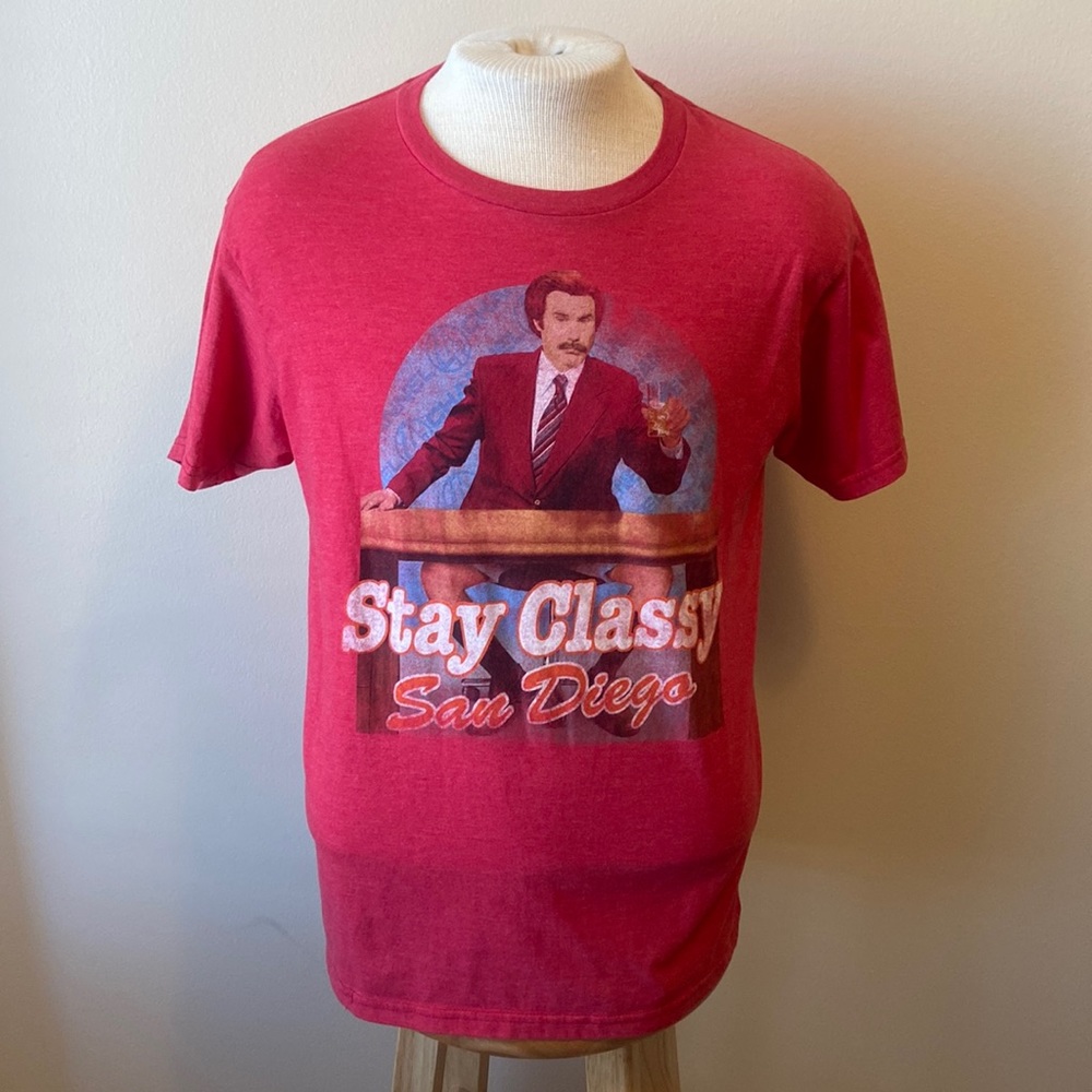 Ron Burgundy 2004 Comedy Film Anchorman Stay Classy San Diego Large Red T-Shirt